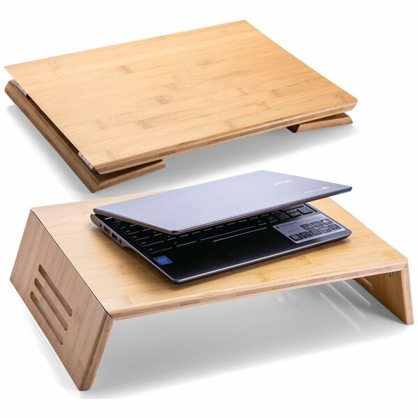 Officemate Monitor Stand - 2.60" (66.04 mm) Height x 17.50" (444.50 mm) Width - Bamboo - Natural Wood Grain - For Monitor - Storage Space, Non-skid