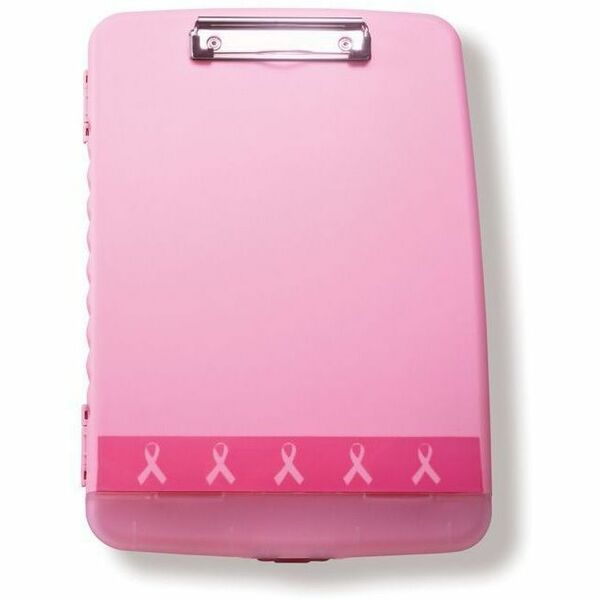 Officemate Pink Ribbon Slim Clipboard Storage Box - Storage for Pencil, Pen, Paper, Notepad, Form - Pink - 1 Each