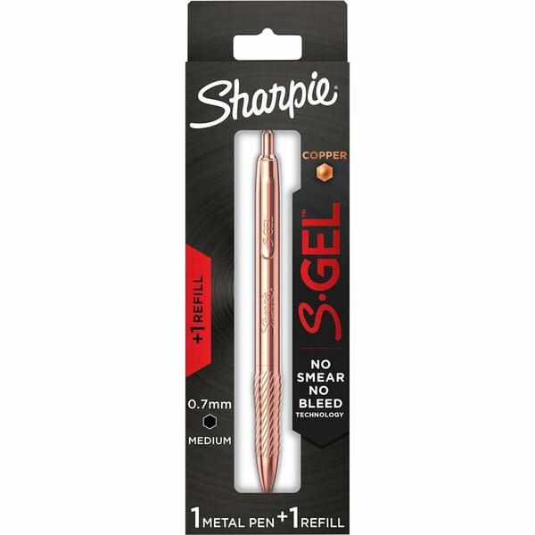 Sharpie S-Gel Pens - 0.7 mm (0.03") Medium Pen Point - Refillable - Black Ink - Copper Plated Brass Metal Alloy Barrel - 1 / Pack