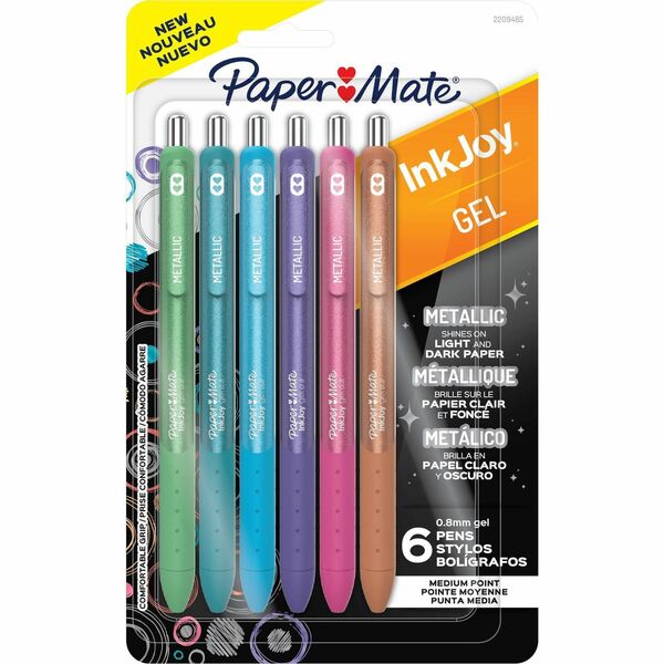 Paper Mate InkJoy Gel Pens - 0.8 mm (0.03") Medium, 0.7 mm (0.03") Pen Point - Assorted, Metallic Ink - Gel-based - 6 / Pack