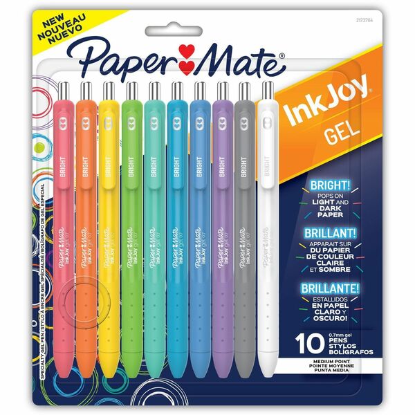 Paper Mate InkJoy Gel Pens - 0.7 mm (0.03") Pen Point - Assorted Ink - Gel-based - Assorted Barrel - 10 / Pack