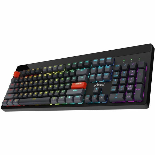 Adesso Easy Touch 1300 Keyboard - Wired/Wireless Connectivity - Bluetooth/RF - 2.40 GHz - USB Type C Interface - RGB LED - 104 Key(s) - CoPilot, Windows Key Hot Key(s) - Windows, macOS, Linux - English (US) - PC, Mac - Acrylonitrile Butadiene Styrene (ABS