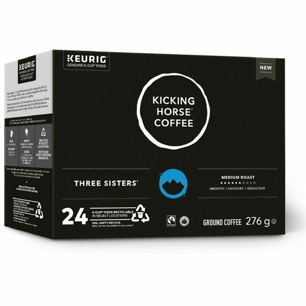 Kicking Horse K-Cup, Pod Coffee Three Sisters Medium Roast - Compatible with Keurig K-Cup Brewer - Medium - 24 K-Cup - K-Cup, Pod - Three Sisters - Organic - 24 / Box