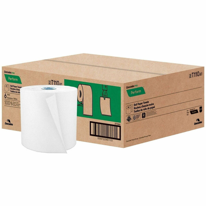 Cascades PRO Roll Towels for Tandem, 775' - 1 Ply - 7.50" (190.50 mm) Width x 775 ft (236.22 m) Length - White - Fiber Paper - 50 Rolls Per Case - 6 / Box