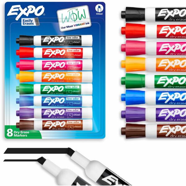 Expo Dry Erase Markers - Chisel Marker Point - Erasable - Assorted Ink - Dry - Classroom, Office, Home, Glass - 8 / Pack