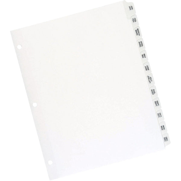 Oxford Premium Preprinted Tab Divider - Printed Tab(s) - Month - Jan-Dec - 8.50" (215.90 mm) Divider Width x 11" (279.40 mm) Divider Length - Letter - White Fiber Divider - Plastic Tab(s)Recycled - Reinforced Edges, Reinforced Tab - 26 / Set