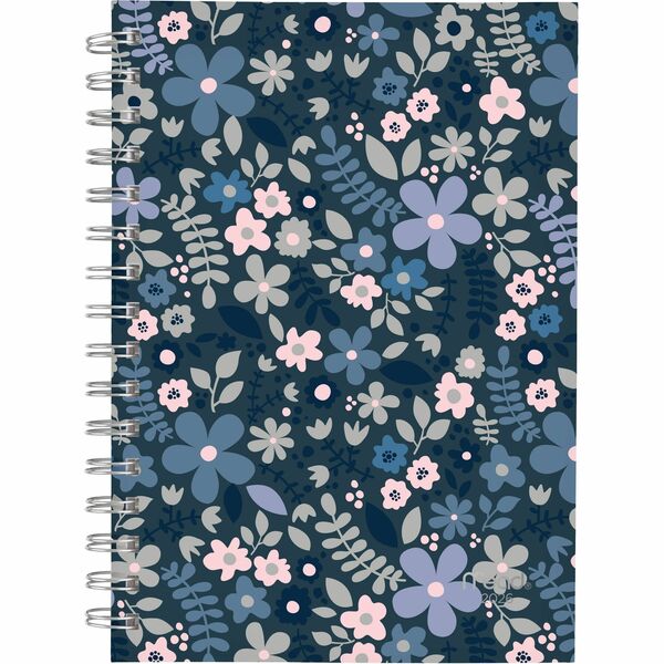 Mead Caprice Weekly/Monthly Planner, (15 Months), 8-1/2" x 6" , Bilingual - Mead&reg; Caprice Blue Floral Weekly/Monthly Planner, small