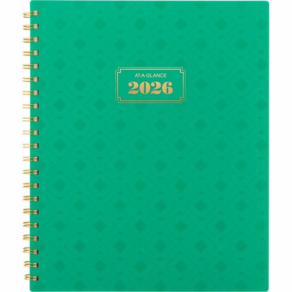 At-A-Glance Badge Weekly/Monthly Planner, 11" x 9" , Bilingual, Green - Large - Academic - Weekly, Monthly - 13 Month - January 2026 to January 2027 - 1 Week, 1 Month Double Page Layout - 9" (228.60 mm) x 11" (279.40 mm) Sheet Size - Spiral Bound - Green