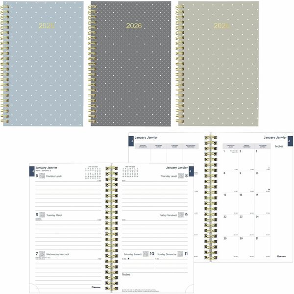 Blueline 2026 12-Month Weekly/Monthly Planner - January to December - 8" x 5" - Minimalist Assorted Designs - Bilingual - Weekly, Monthly - 12 Month - January 2026 to December 2026 - 5" (127 mm) x 8" (203.20 mm) Sheet Size - Twin Wire - Assorted - Poly Co