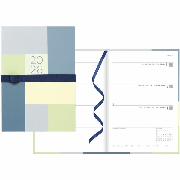 Letts Gradient Weekly/Monthly Planner, 8-1/4" x 5-7/8" , Multilingual, Blue - Standard - Weekly - 12 Month - January 2026 to December 2026 - A5 - 5 7/8" (149.23 mm) x 8 1/4" (209.55 mm) Sheet Size - White Sheet - Perfect - Blue - Paper - Hard Cover, Lamin