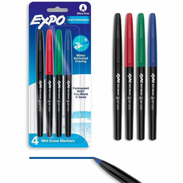 Expo Wet Erase Markers, Ultra Fine Tip - Ultra Fine Marker Point - Erasable - Assorted Ink - Glass, Calendar - 4 / Pack