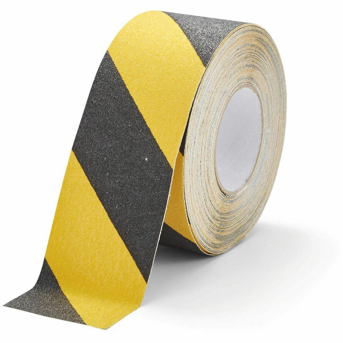 Durable self-adhesive standard hazard anti-slip tape for improving safety on floors, stairs and covered outdoor areas - 16.4 yd (15 m) Length x 2.95" (75 mm) Width x 27.56 mil (0.70 mm) Thickness - Yellow, Black - Aluminum, Plastic - Abrasion Resistant, S