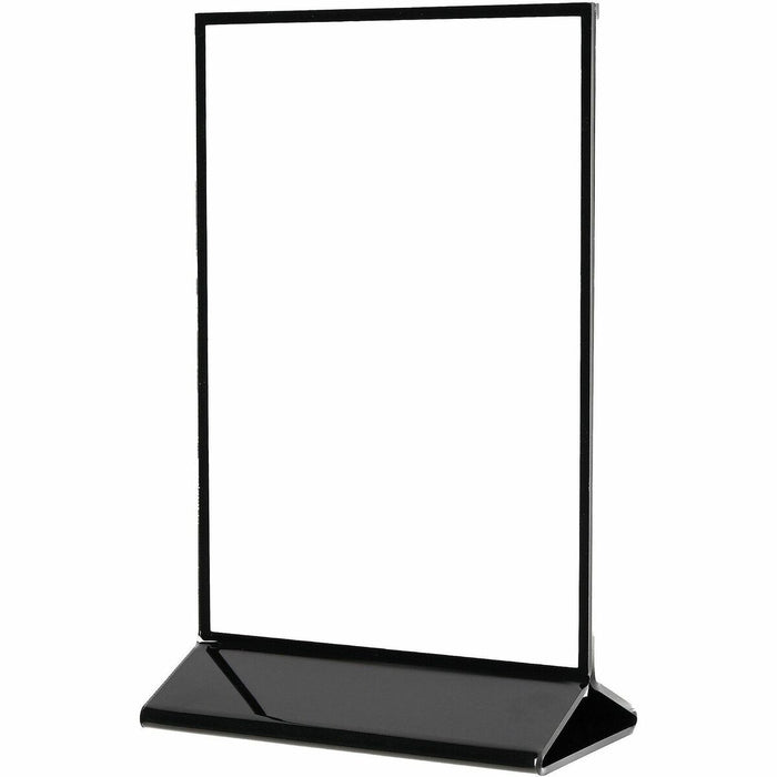 Deflecto Double-Sided Sign Holder w/Base - Support 5" (127 mm) x 7" (177.80 mm) Media - Portrait, Vertical - 8" (203.20 mm) Height x 5.25" (133.35 mm) Width x 2.38" (60.45 mm) Depth - Plastic, Polystyrene - Clear, Black - Top Loading, Side-loading, Sturdy