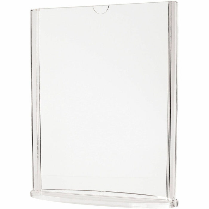 Deflecto Double-Sided Sign Holder w/Base - Support 5" (127 mm) x 7" (177.80 mm) Media - Vertical, Portrait - 7.50" (190.50 mm) Height x 6.13" (155.70 mm) Width x 2.13" (54.10 mm) Depth - Acrylic, Plastic, Polymethyl Methacrylate (PMMA) - Clear - Top Loadi