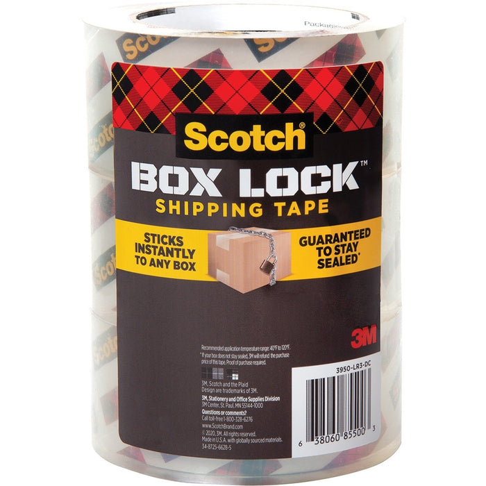 Scotch Box Lock Packaging Tape - 54.7 yd (50 m) Length x 1.89" (48 mm) Width - Clear - Dispenser Included - Sliver Resistant, Split Resistant, Tear Resistant - For Box - 3 / Pack
