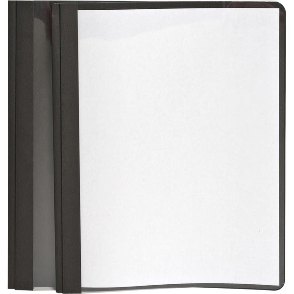Oxford Letter Report Cover - 8 1/2" (215.90 mm) x 11" (279.40 mm) - 100 Sheets Capacity - 3 x Tang Fastener - 1/2" (12.70 mm) Fastener Capacity - Leatherette - Black, Clear - 25 / Box