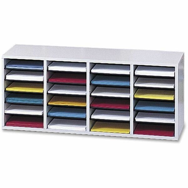 Safco Adjustable Shelves Literature Organizers - 24 Compartment(s) - Compartment Size : 2.50" (63.50 mm) x 9" (228.60 mm) x 11.50" (292.10 mm) - 16.4" (415.80 mm) Height x 39.4" (1000 mm) Width x 11.8" (298.45 mm) Depth - Gray - Wood - 1 Each