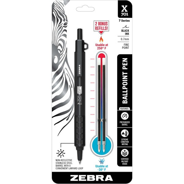 Zebra Steel 7 Series X-701 Retractable Ballpoint Pen - 0.7 mm (0.03") Fine Pen Point - Refillable - Retractable - Stainless Steel Barrel - 1 Each