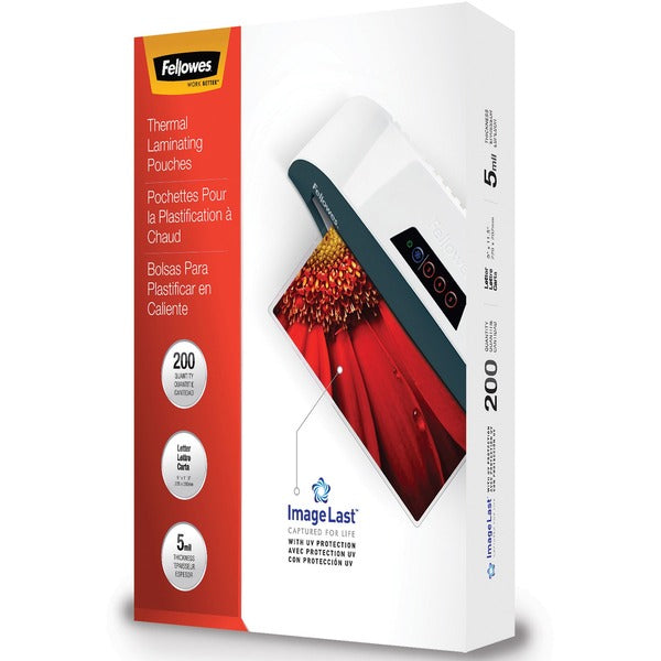Fellowes ImageLast Jam-Free Thermal Laminating Pouches - Sheet Size Supported: Letter 9" (228.60 mm) Width x 11.50" (292.10 mm) Length - Laminating Pouch/Sheet Size: 9" (228.60 mm) Width x 5 mil (0.13 mm) Thickness - Durable, UV Resistant, Fade Resistant,