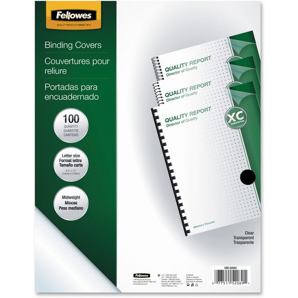 Fellowes Crystals Letter Report Cover - 8 1/2" (215.90 mm) x 11" (279.40 mm) - Plastic - Clear - 100 / Pack