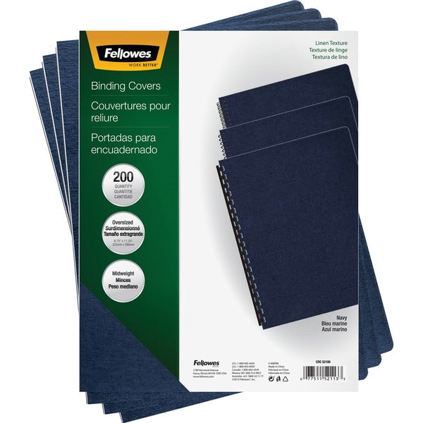 Fellowes Expressions Oversize Linen Presentation Covers - For Letter 8 1/2" (215.90 mm) x 11" (279.40 mm) Sheet - Navy - Linen - 200 / Pack