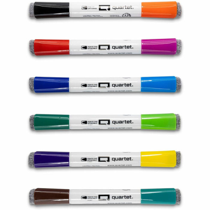 Quartet Magnetic Double Ended Dry-Erase Markers with Erasers 6/PK ASST Cols - Erasable - Assorted Ink - Dry - 6 / Pack