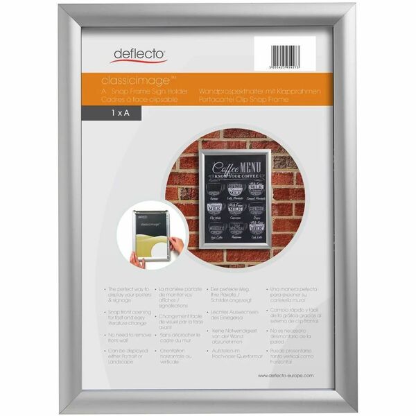 Deflecto Wall Mount Snap Frames - 9.75" (247.65 mm) x 12.25" (311.15 mm) Frame Size - Holds 8.50" (215.90 mm) x 11" (279.40 mm) Insert - Wall Mountable - Vertical, Horizontal - Front Loading, Anti-glare, Durable - Aluminum, Plastic - Silver - 1 / Each