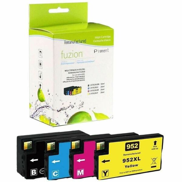fuzion Remanufactured H.Y. Inkjet Set for HP #952XL - XL C/K/M/Y - Yield: Black 3,000 CMY 1,600