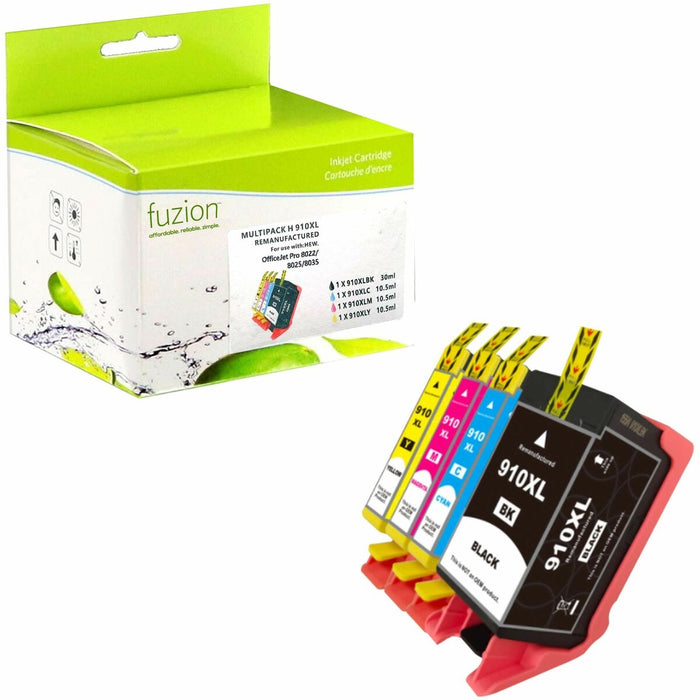 fuzion Remanufactured Inkjet Set for HP #910XL - XL C/K/M/Y - Yield: 825