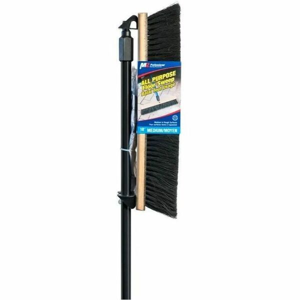 M2 Professional Side-Clip Tampico Push Broom with Handle - 18 Inch - Metal Handle - Black - 1 / Each