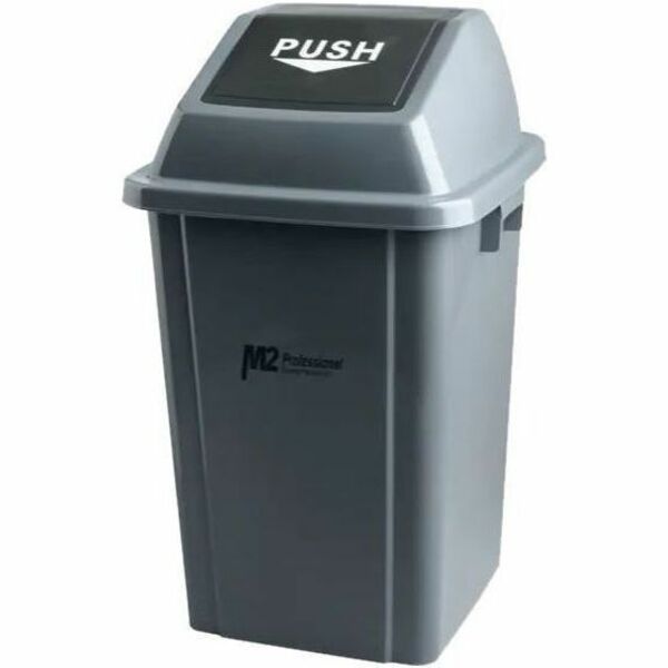 M2 Professional 60 L EZ-Push Garbage Container with Lid - Push Door Opening - 60 L Capacity - Square - Manual - For Commercial, Indoor, Institutional - Durable, Sturdy, Rugged, Removable Lid, Handle - Plastic - Gray - 5 Pack