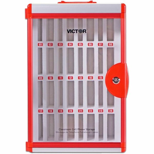 Victor Classroom Cell Phone Locker - Pressure Resistant, Drop Resistant - Wall, Table Top - for Cell Phone, Classroom - Overall Size 20.7" (525.78 mm) Height x 12.4" (314.96 mm) Width - Red - Aluminum Alloy