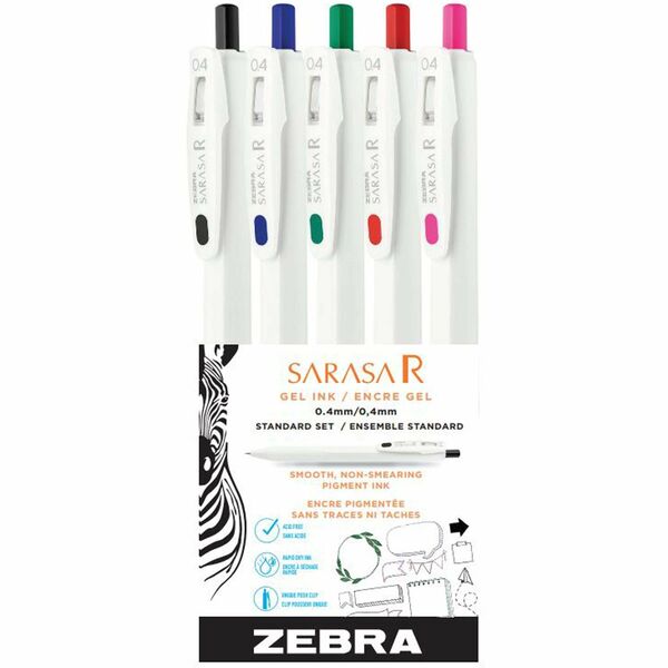 SARASA Clip Gel Retractable - 0.4 mm (0.02") Pen Point - Retractable - Gel-based, Water Based, Pigment-based - 5 Pack