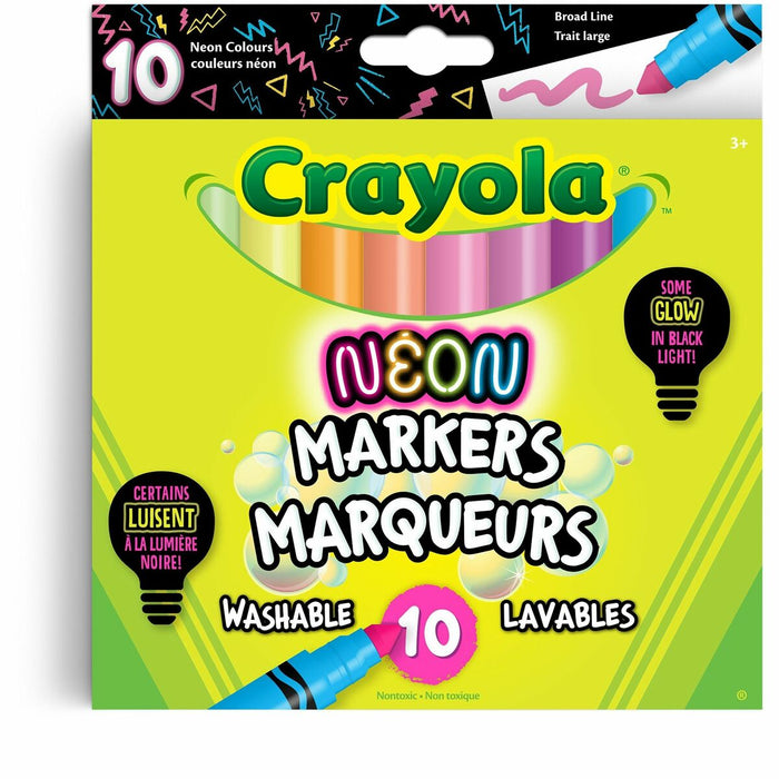 Crayola Marker - Washable - Assorted Neon Ink - 10 Each
