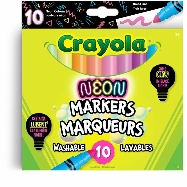 Crayola Marker - Conical Marker Point - Washable - Assorted Neon Ink - 10 Each