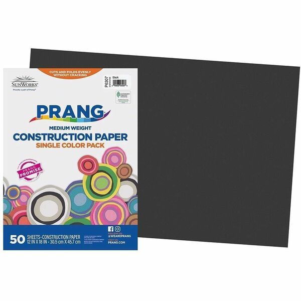 Prang Construction Paper, Black, 12" x 18" , 50 Sheets - School Project, Art, Craft - 12" (304.80 mm) x 18" (457.20 mm) - Black - Paper, Groundwood - 50 Sheets - 50 / Each