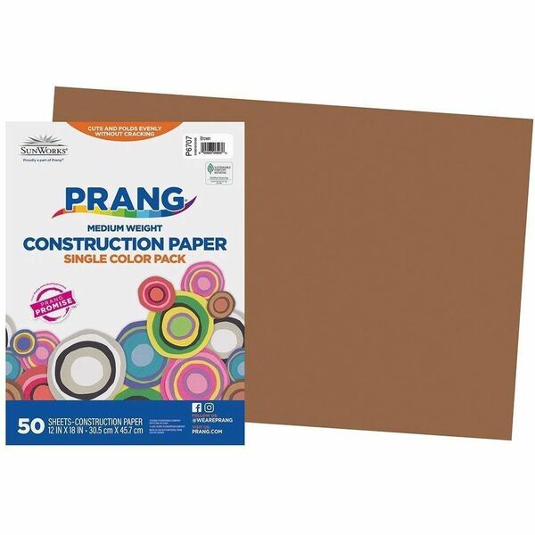 Prang Construction Paper, Brown, 12" x 18" , 50 Sheets - School Project, Art, Craft, School - 12" (304.80 mm) x 18" (457.20 mm) - Brown - Paper, Groundwood - 50 Sheets - 50 / Each