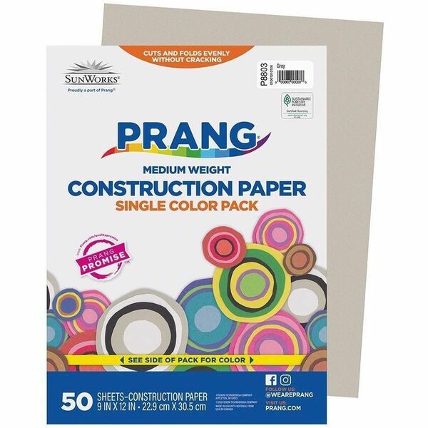 Prang Construction Paper, Gray, 9" x 12" , 50 Sheets - Construction, School Project, Art, Craft - 9" (228.60 mm) x 12" (304.80 mm) - Textured - Gray - Groundwood - 50 Sheet