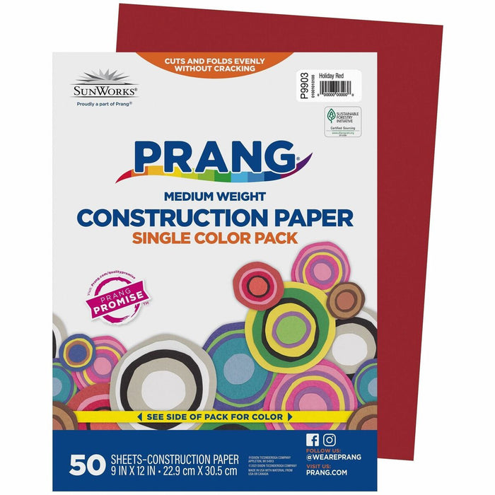 Prang Construction Paper, Holiday Red, 9" x 12" , 50 Sheets - Construction, School Project, Art, Craft - 9" (228.60 mm) x 12" (304.80 mm) - Textured - Holiday Red - Groundwood - 50 Sheet