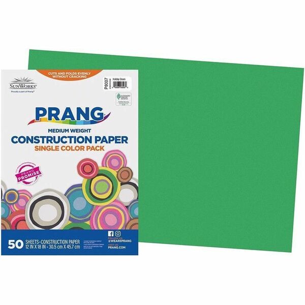 Prang Construction Paper, Holiday Green, 12" x 18" , 50 Sheets - School, Art, Craft, School Project - 12" (304.80 mm) x 18" (457.20 mm) - Textured - Holiday Green - Groundwood, Paper - 50 Sheets - 50 / Each