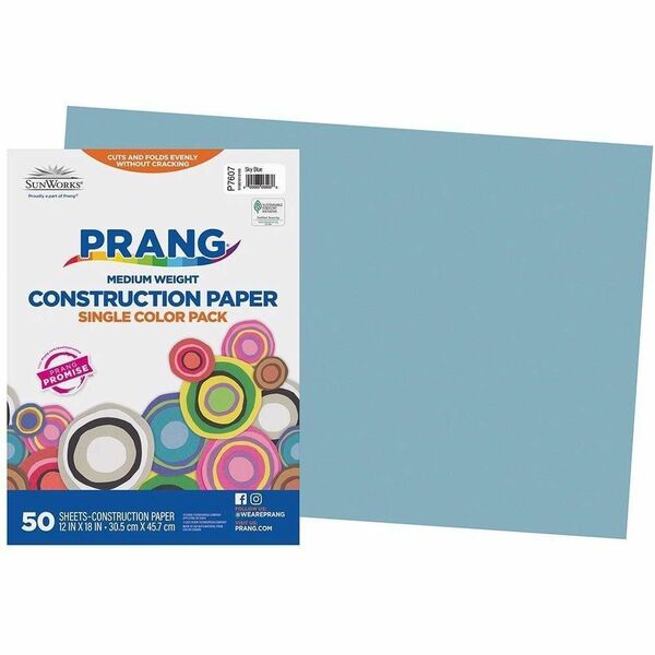 Prang Construction Paper, Sky Blue, 12" x 18" , 50 Sheets - School, School Project, Art, Craft - 12" (304.80 mm) x 18" (457.20 mm) - Sky Blue - Groundwood - 50 Sheets - 50 / Each