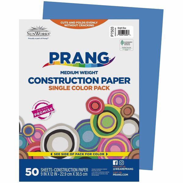 Prang Construction Paper, Bright Blue, 9" x 12" , 50 Sheets - School, School Project, Art, Craft - 9" (228.60 mm) x 12" (304.80 mm) - Bright Blue - Groundwood - 50 Sheets - 50 / Carton