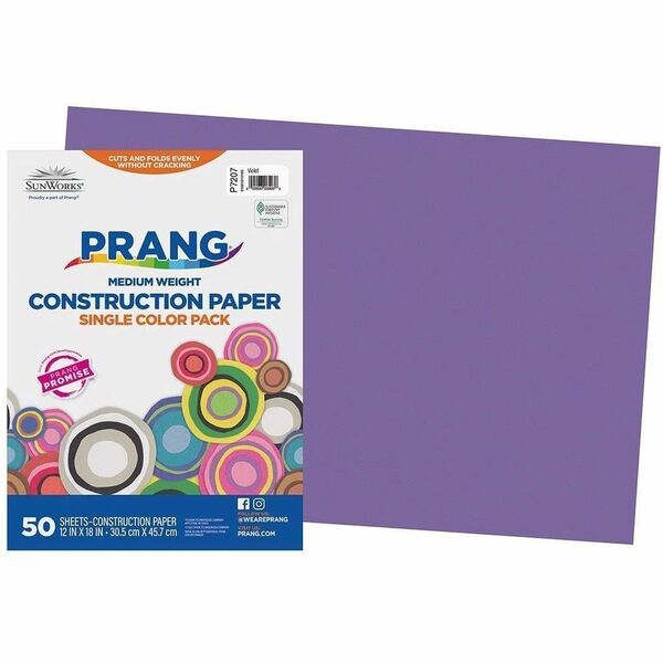 Prang Construction Paper, Violet, 12" x 18" , 50 Sheets - School, Art Project, Craft Project, Paper Crafting - 12" (304.80 mm) x 18" (457.20 mm) - Violet - Groundwood - 50 Sheets - 50 Each