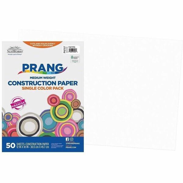 Prang Construction Paper, Bright White, 12" x 18" , 50 Sheets - School, Art, Craft, School Project - 12" (304.80 mm) x 18" (457.20 mm) - Textured - Bright White - Groundwood, Paper - 50 Sheets - 50 / Each