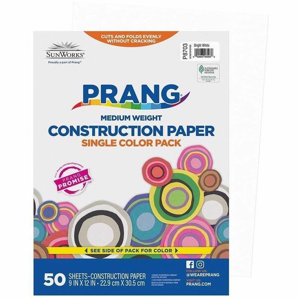 Prang Construction Paper, Bright White, 9" x 12" , 50 Sheets - School, Art, Craft, School Project - 9" (228.60 mm) x 12" (304.80 mm) - Textured - Bright White - Groundwood, Paper - 50 Sheets - 50 / Pack