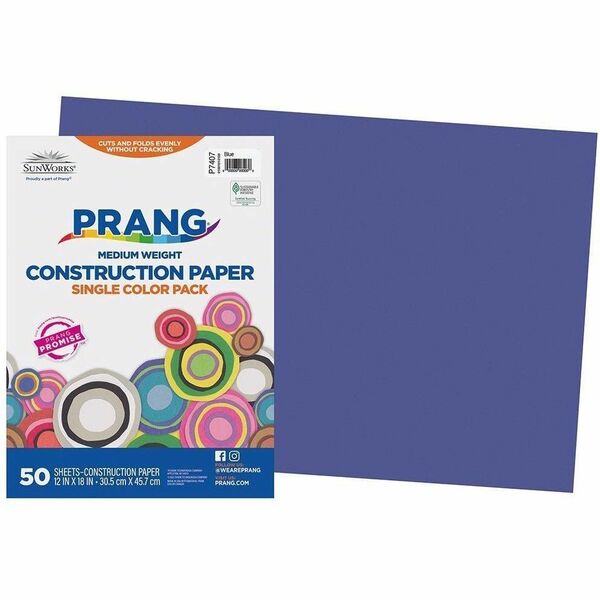 Prang Construction Paper, Blue, 12" x 18" , 50 Sheets - School, School Project, Art, Craft - 12" (304.80 mm) x 18" (457.20 mm) - Blue - Groundwood - 50 Sheets - 50 / Each
