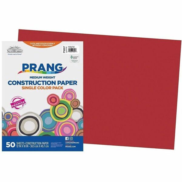 Prang Construction Paper, Holiday Red, 12" x 18" , 50 Sheets - Construction, School Project, Art, Craft - 12" (304.80 mm) x 18" (457.20 mm) - Textured - Holiday Red - Groundwood - 50 / Each