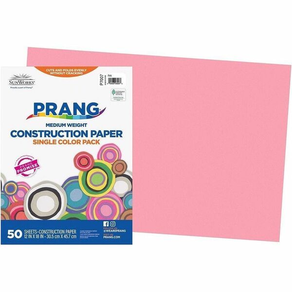 Prang Construction Paper, Pink, 12" x 18" , 50 Sheets - School, Art Project, Craft Project, Paper Crafting - 12" (304.80 mm) x 18" (457.20 mm) - Pink - Groundwood - 50 Sheets - 50 Each