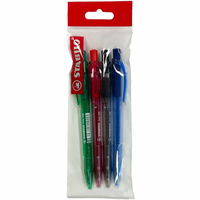 Quo Vadis STABILO liner 308 x4 - Refillable - Retractable - Red, Blue, Green, Black Ink - 4 / Pack