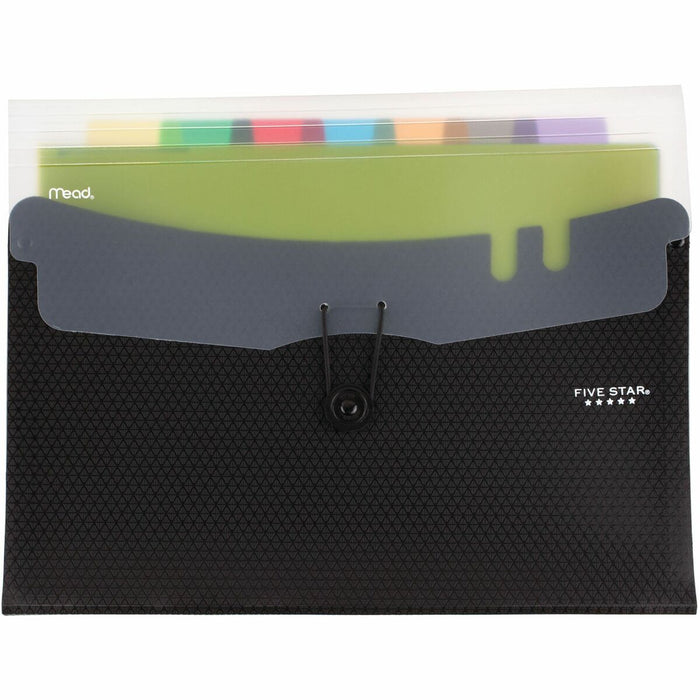 Five Star Expanding File - 7 Pocket - Plastic - Black - Durable, Reinforced Gusset, Tear Resistant, Flap Closure, Storage Pocket, Bungee Closure - 1 Each